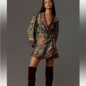 Floral Wrap Dress in Green and Pink